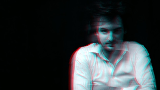 Abstract blurry portrait of a schizophrenic man with mental disorders and bipolar split personality