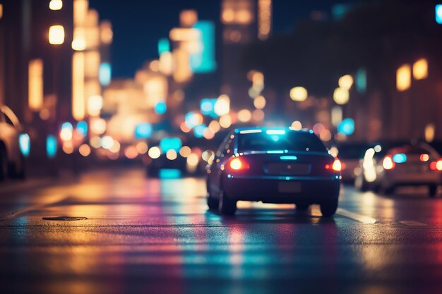Abstract bokeh background of night street with car and street lamps city life defocused lights from cityscape style color tone concept of abstract stylish urban backgrounds for design copy space