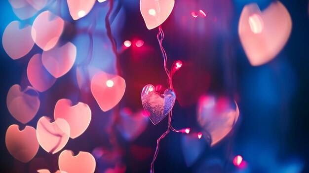 Abstract bokeh background with heart shaped lights