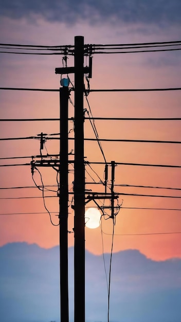 Abstract bokeh blurred blue sky cloud and electric pole