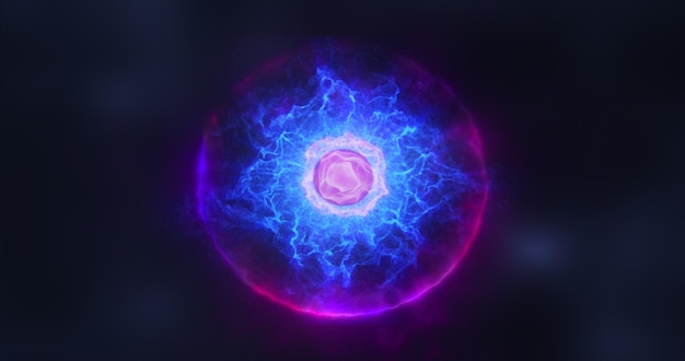 Foto abstract bolatoom met elektronen die gloeiende heldere deeltjes en energie vliegen