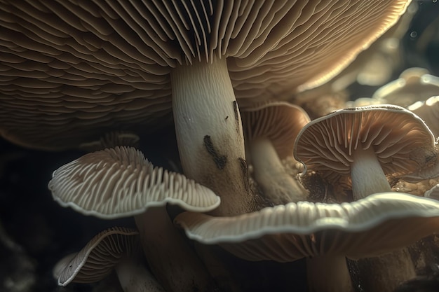 Abstract boletus paddenstoel Grote schimmel met paddenstoeltjes close-up afbeelding gegenereerd door AI