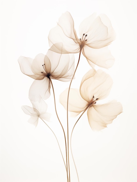 Abstract botanical art Delicate half transparent flowers