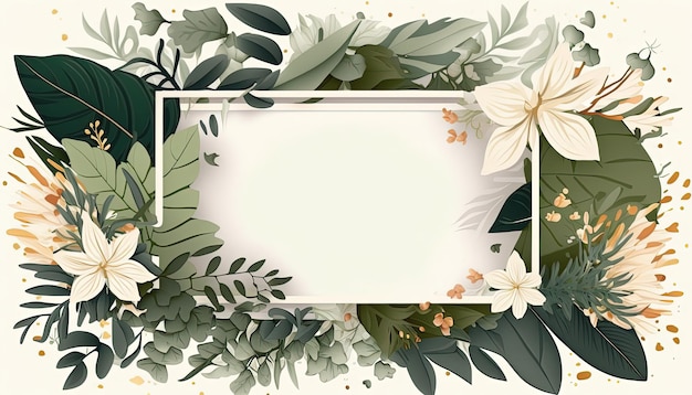 Photo abstract botanical floral frame with leaves and flowers generative ai