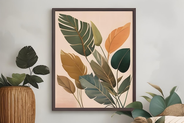 魅惑的なカラー パレットの抽象的な植物レトロ アート ヴィンテージの葉