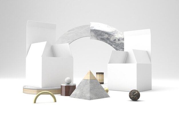 Abstract Boxes Fronted In White Background