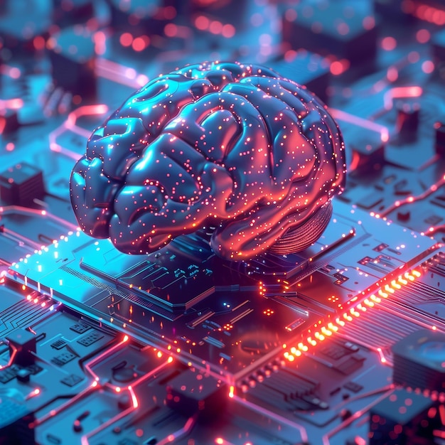 abstract brain on chip symbolising artificial intelligence neon colorconcept intelligent programming