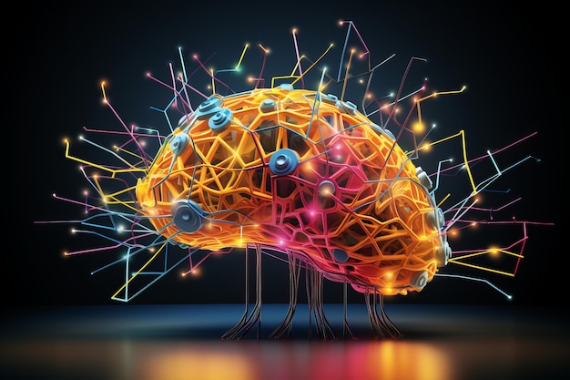 Абстрактный мозг, покрытый красочными проводами, генеративный ИИ