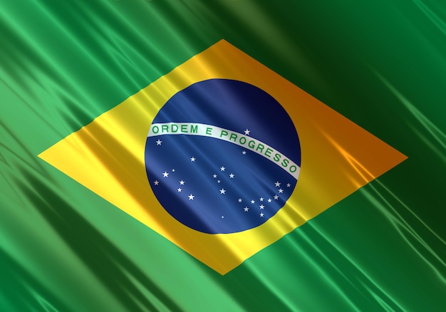 Abstract brazil flag background with diagonal undulations and luminous highlights