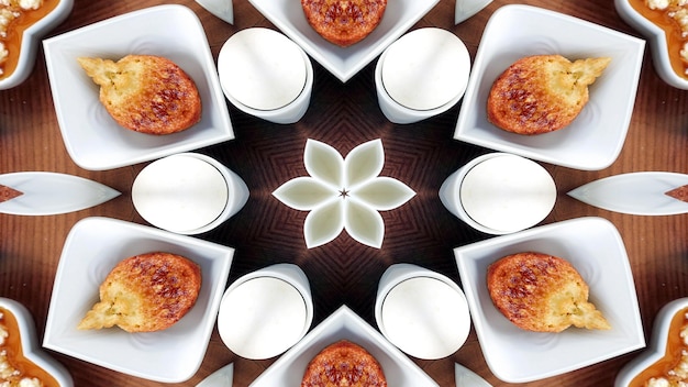 Abstract Breakfast Photo Symmetric Pattern Ornamental Decorative Kaleidoscope Movement Geometric Circle and Star Shapes