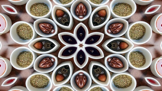 Abstract Breakfast Photo Symmetric Pattern Ornamental Decorative Kaleidoscope Movement Geometric Circle and Star Shapes