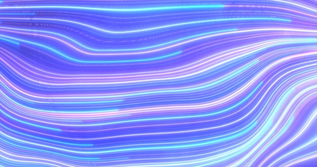 Foto abstract blu brillante viola incandescente onde volanti da linee contorte energia sfondo magico