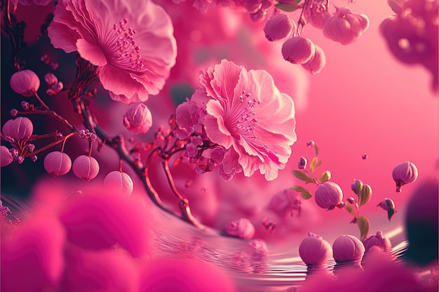 Abstract bright blurred background with sakura flowers Ai generated