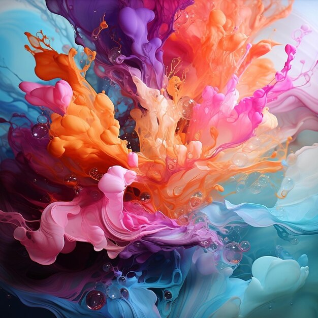 Abstract bright colors are painted atop a colorful canvas