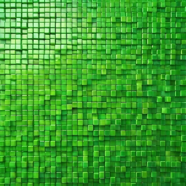 Abstract bright green square pixel tile mosaic wall