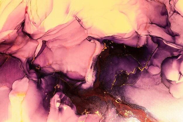 Abstract bright shiny color fluid background, hand drawn alcohol painting with golden streaks, liquid ink technique texture for high resolution backdrop design