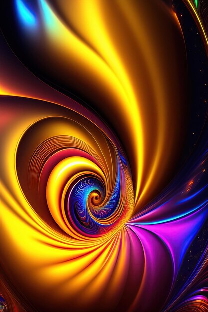 Photo abstract bright swirls of iridescent golden fractal shapes fantasy light background