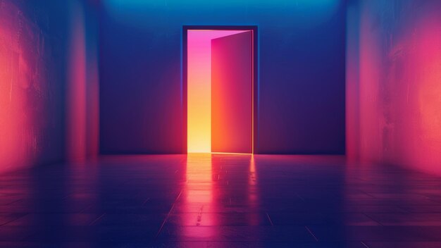 Abstract Bright Vibrant Subtle Grainy Gradient Illuminated Warm Bright Door In Blue Purple Neon Room