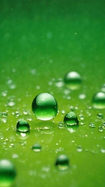 Photo abstract bright water drops texture on green background