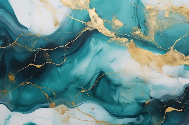 抽象的な輝き 青いパステル ターコイズ 黄金 大理石の傑作
