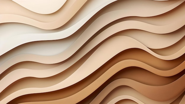 Abstract brown and beige paper cut wavy shapes layers background with copy space modern topo