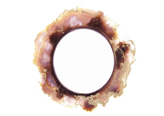 Abstract brown and gold watercolor, circle, ink brush strokes isolated design