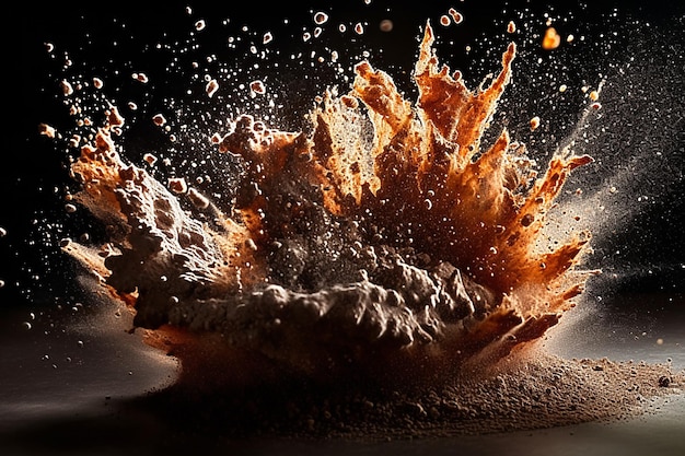 Abstract brown powder explosion on black background AI Generated