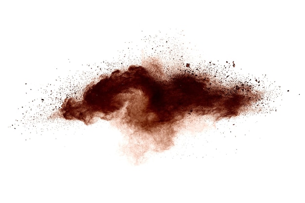 Abstract brown powder splatted on white background