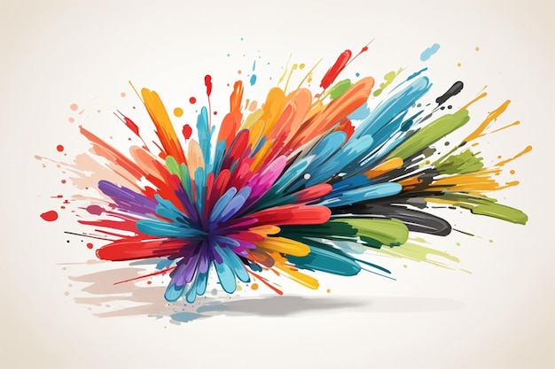 Abstract brushstrokes of colorful paints on a white background