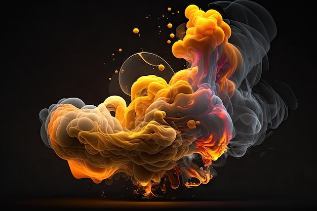 Abstract burning smoke explosion of abstract shape on black background digital illustration