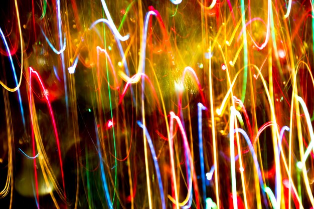 Abstract burred texture background of colorful bokeh motion. Long exposure of small neon lights