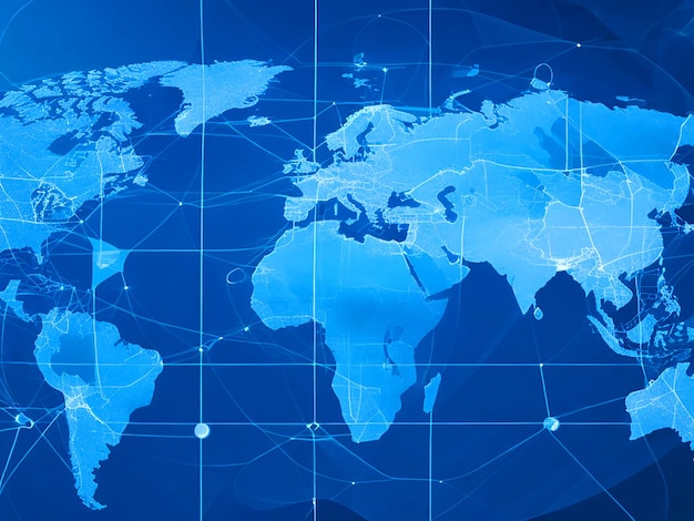 Абстрактный бизнес фон с голубой картой мира концептуальный бизнес 3D изображение загружено