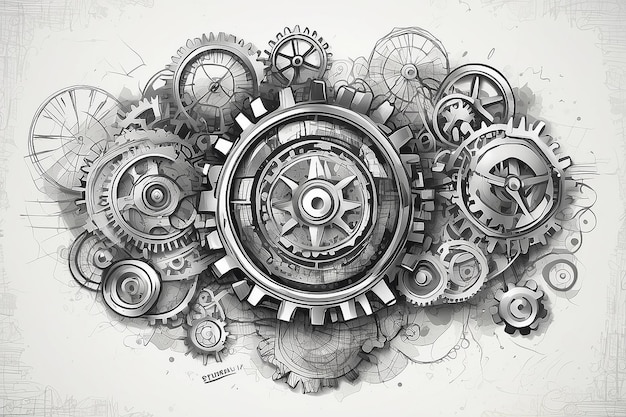 Abstract Business Background with Doodle Icons DiagramsMagnifiersCogwheelsTargetsGears