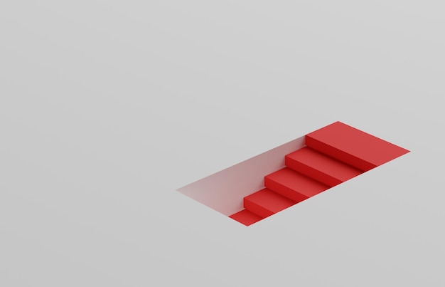 abstract or business concept white red secret stairs or basement on white background. 3d