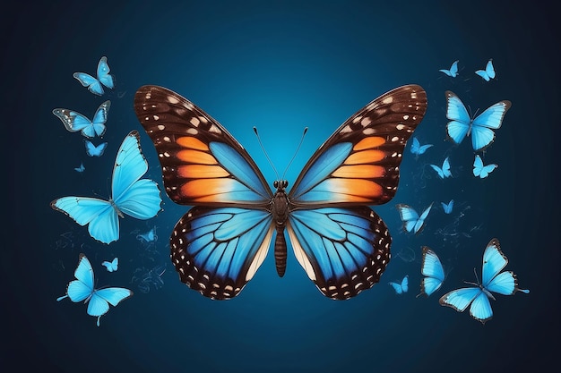 Abstract Business digital transformation innovative of butterfly life cycle evolution blue background