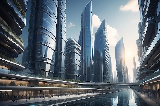 추상적인 비즈니스 현대 도시 도시 미래주의 건축 배경