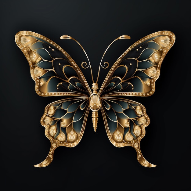 an abstract butterfly abstract logo design on a black background in the style of bronze and gold