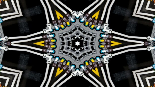 Abstract Cables Electric Wires Symmetric Pattern Ornamental Decorative Kaleidoscope Movement Geometric Circle and Star Shapes