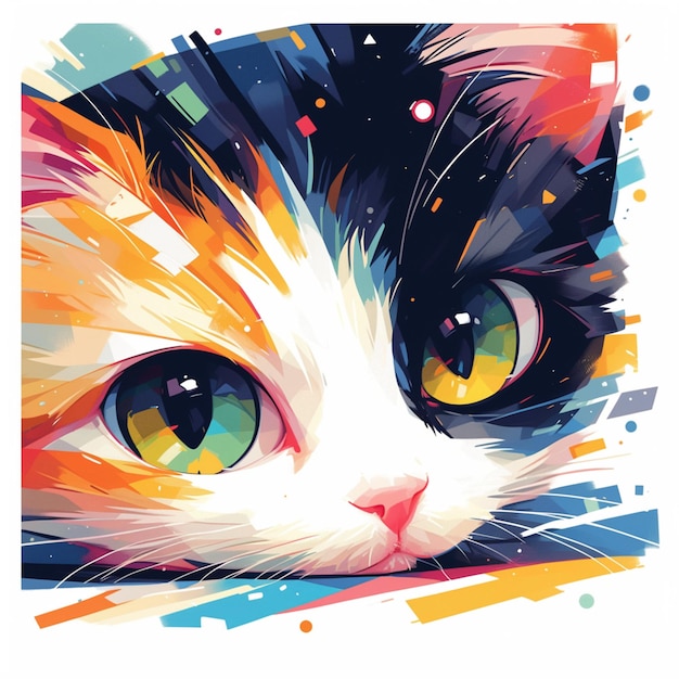 Abstract Calico Cat Portret in levendige kleuren