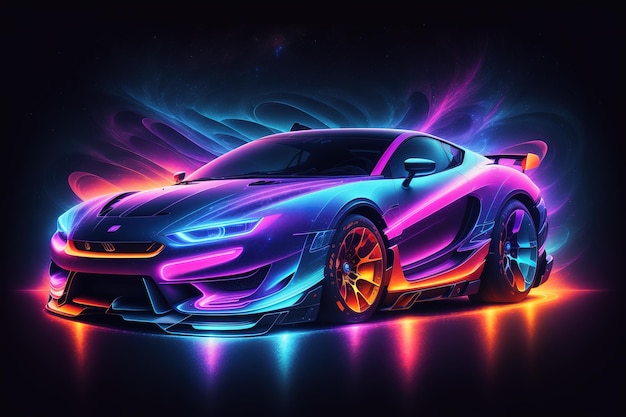 Abstract canvas neon light car automobile artwork design digital art