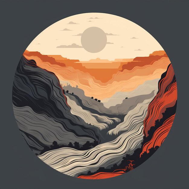 Abstract Canyon Landscape With Isolated Tree Ring Illustration