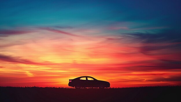 사진 abstract car silhouette against vibrant sunrise in field