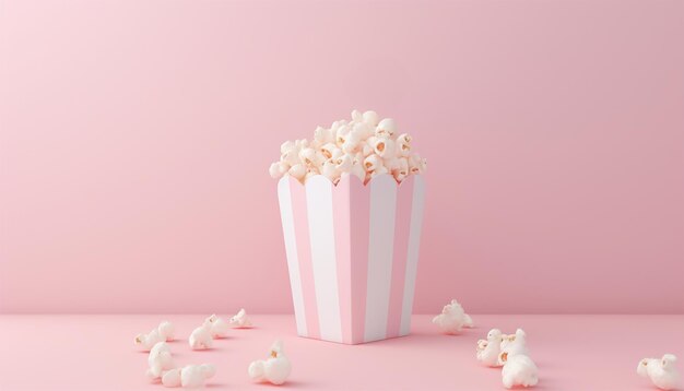 Photo abstract cartoon style popcorn bucket 3d rendering animation pastel colored pink and blue 3d