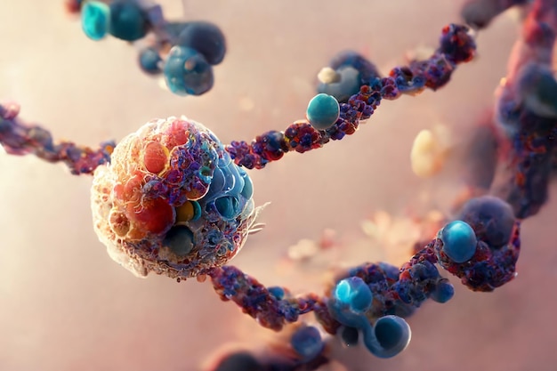 Abstract cells in mitosis or multiplication of cells 2d illustration