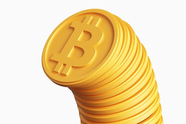 ビットコイン コインの抽象的なチェーン マイニングとブロックチェーンの 3 d レンダリング図の概念
