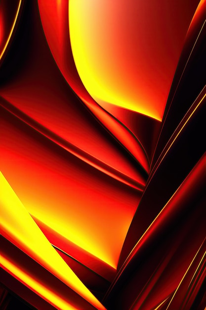 Abstract chaotic red and yellow glowing shapes fantasy geometric fractal background