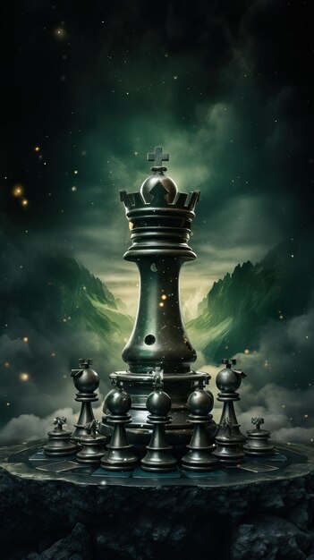 Photo abstract chess with beautiful fantasy green concept background