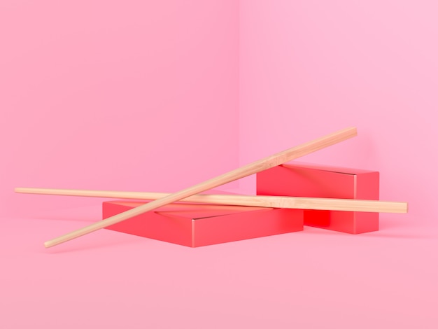 Фото Абстрактные палочки для еды 3d рендеринга розовая сцена