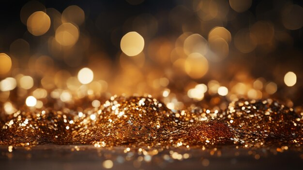 Abstract christmas background of golden bokeh lights with copy space
