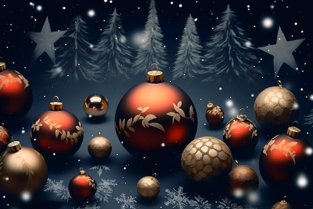 Abstract christmas background Red balls and forest theme